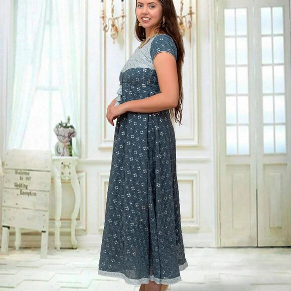 Grey Dress with Intricate Mirror Work | Muvvas Boutique - Picture 3 of 13